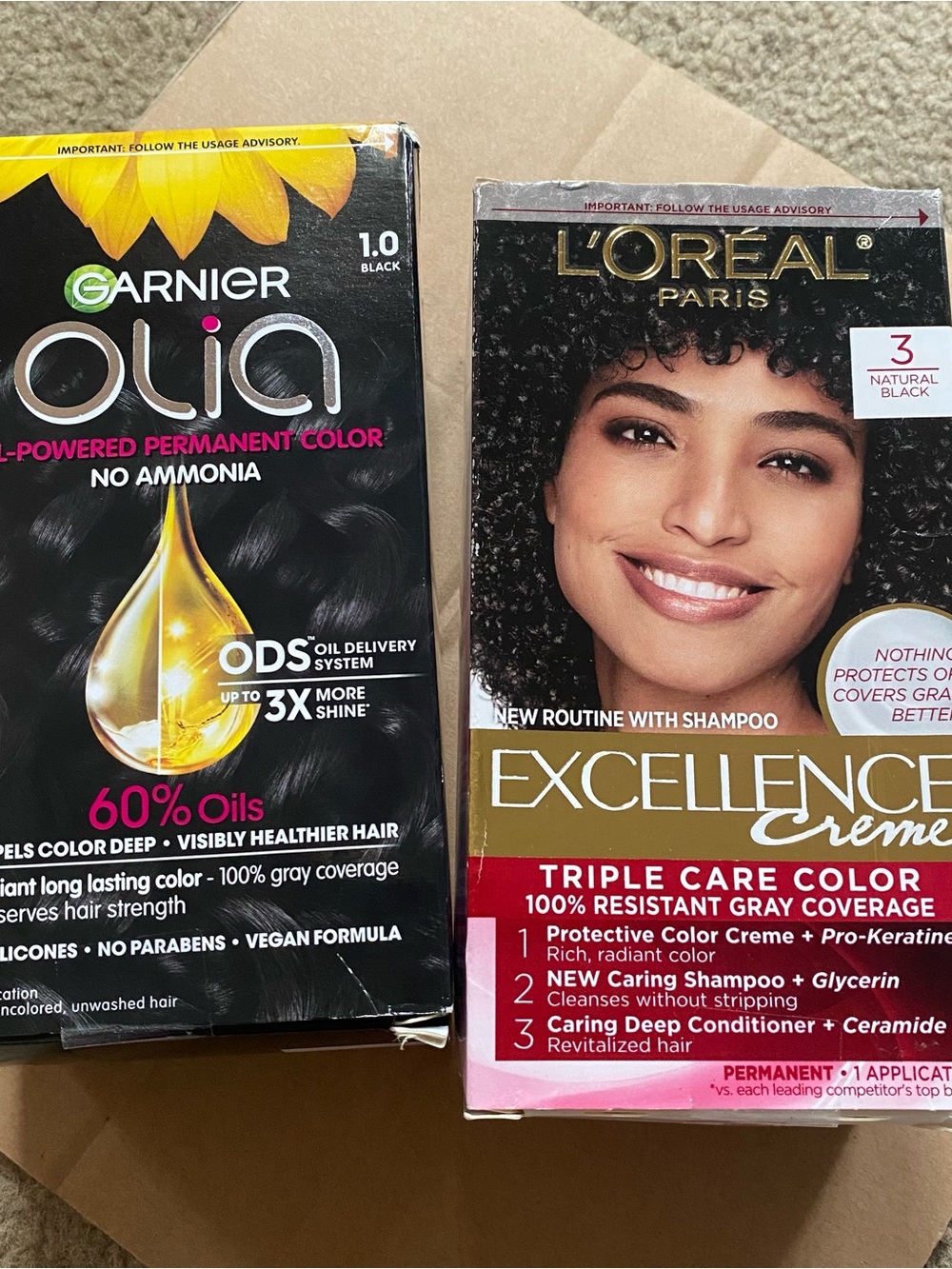 Garnier Olia & L'Oreal Excellence Natural Black Hair Color Duo